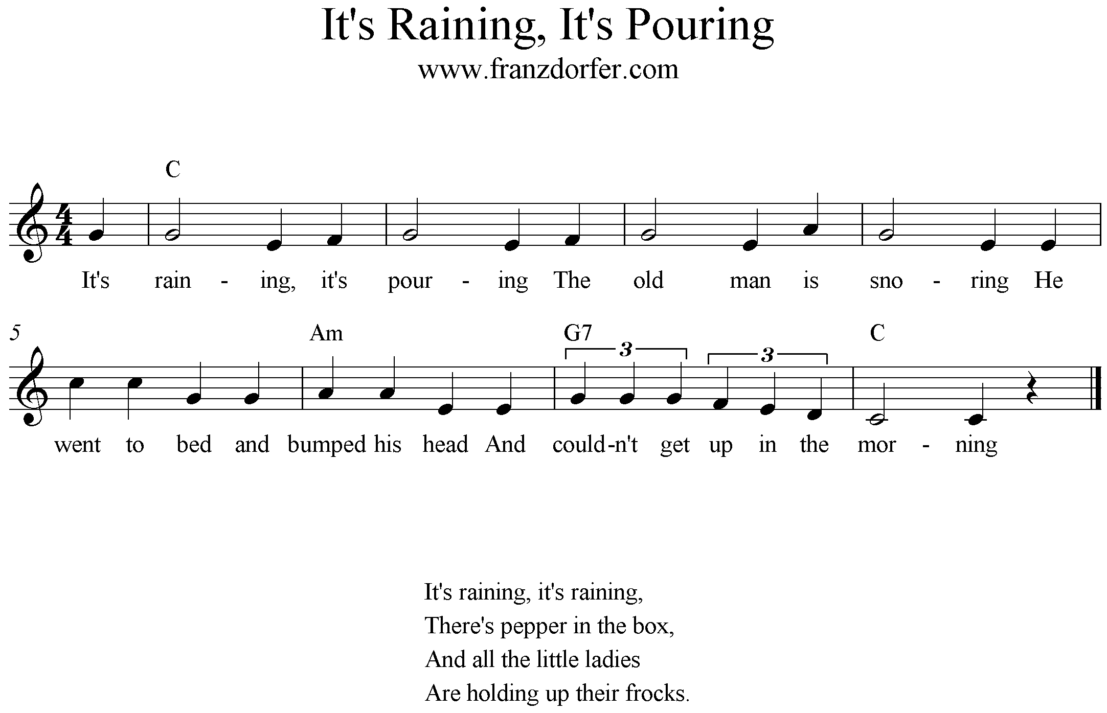 Freesheet Music It's Raining It's Pouring